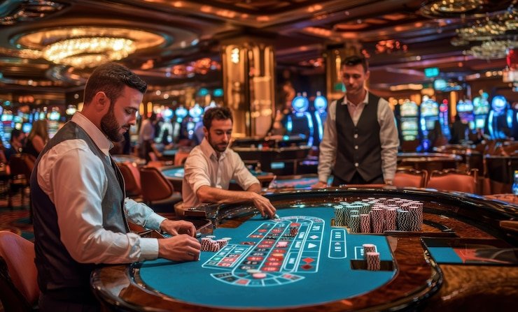 Live dealer at Speed Baccarat table in our studio, showing card placement and betting layout